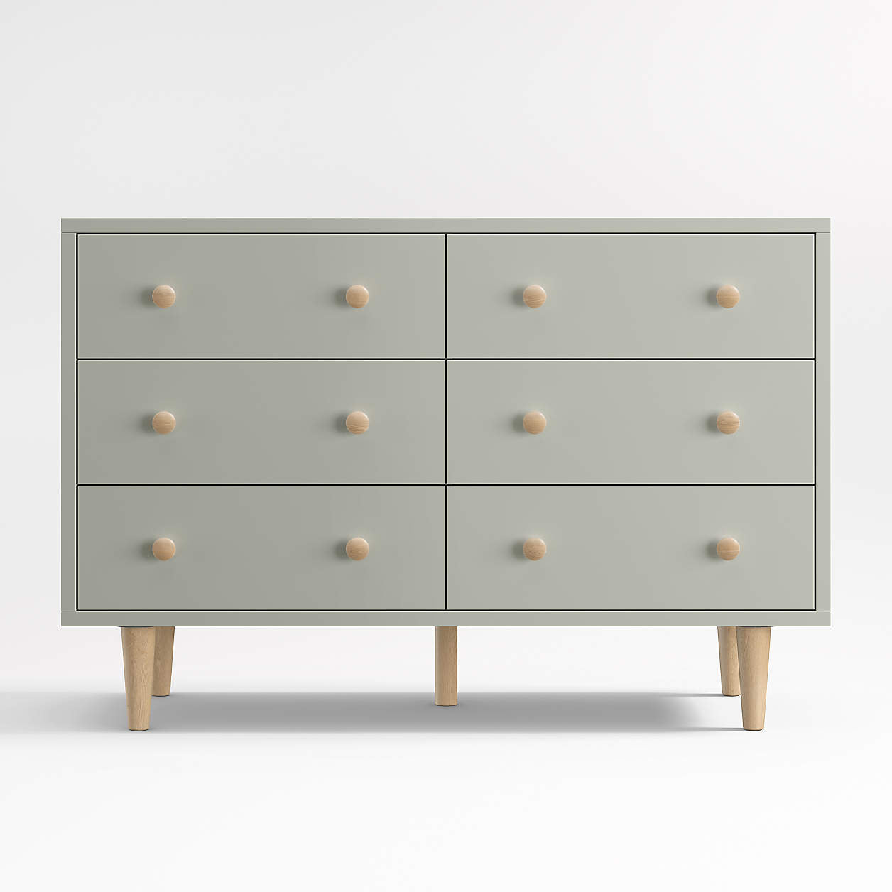 Finn 51" Sage Green Wood Wide 6-Drawer Kids Dresser