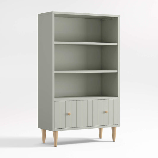 Finn 36" Sage Green Wood 3-Shelf Tall Kids Bookcase with Drawer