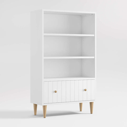 Finn 36" White Wood 3-Shelf Tall Kids Bookcase with Drawer
