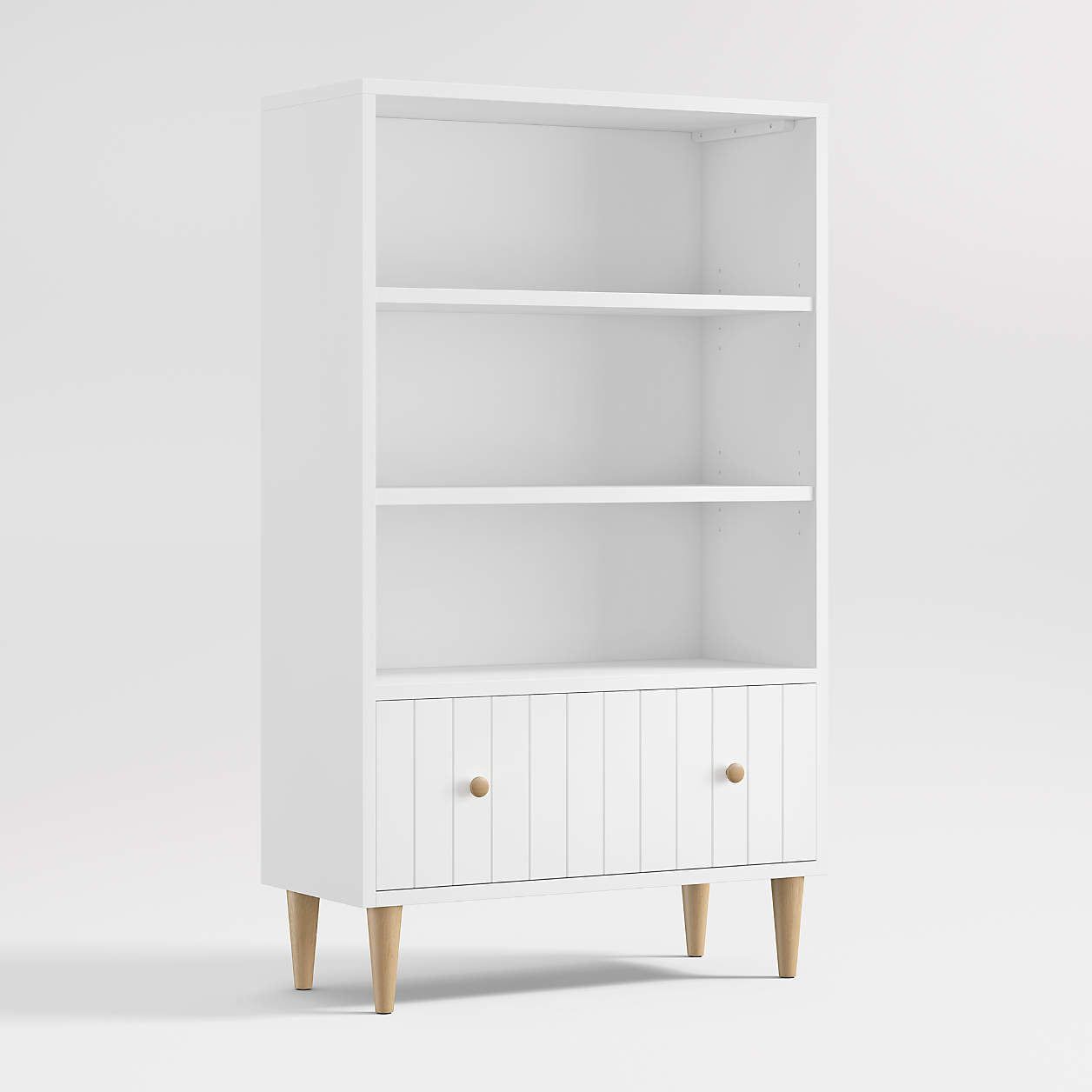 Finn 36" White Wood 3-Shelf Tall Kids Bookcase with Drawer