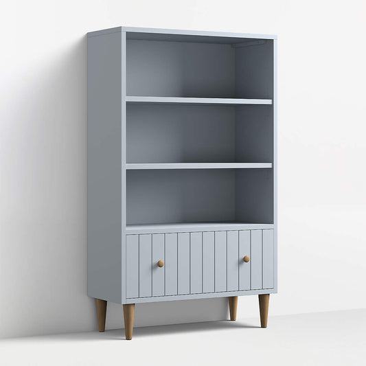 Finn 36" Mist Blue Wood 3-Shelf Tall Kids Bookcase with Drawer
