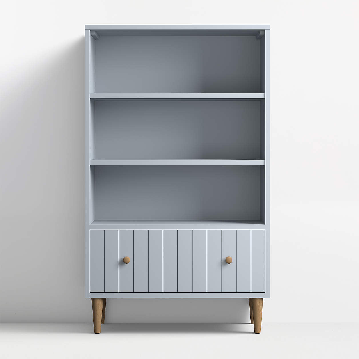 Finn 36" Mist Blue Wood 3-Shelf Tall Kids Bookcase with Drawer