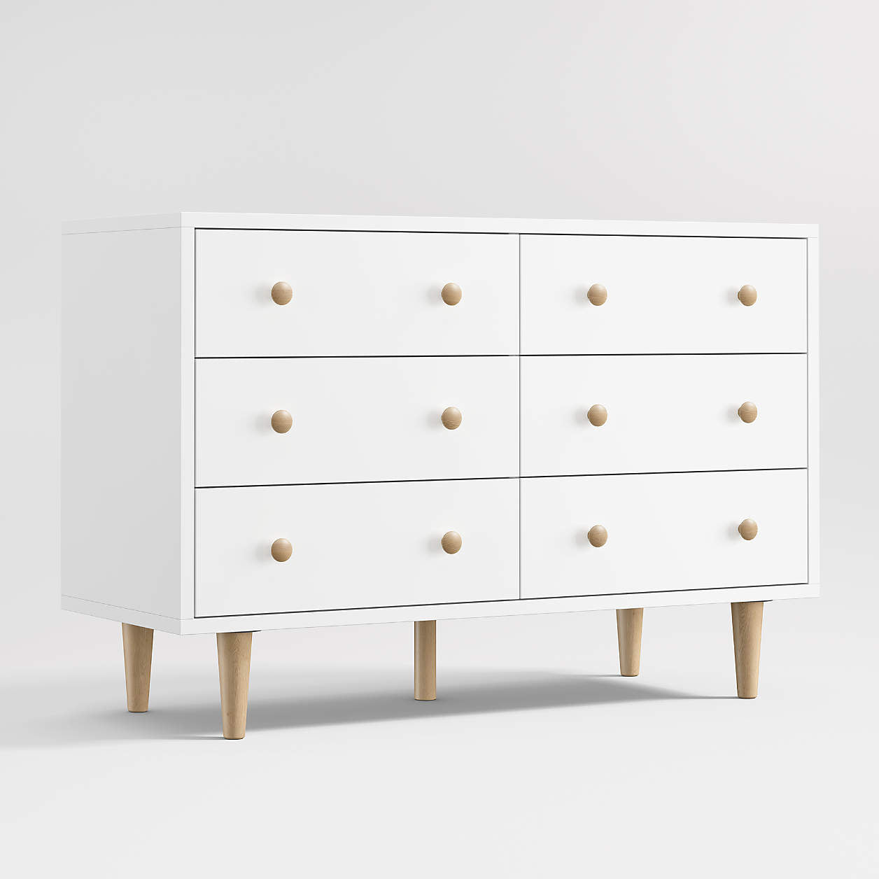 Finn 51" White Wood Wide 6-Drawer Kids Dresser