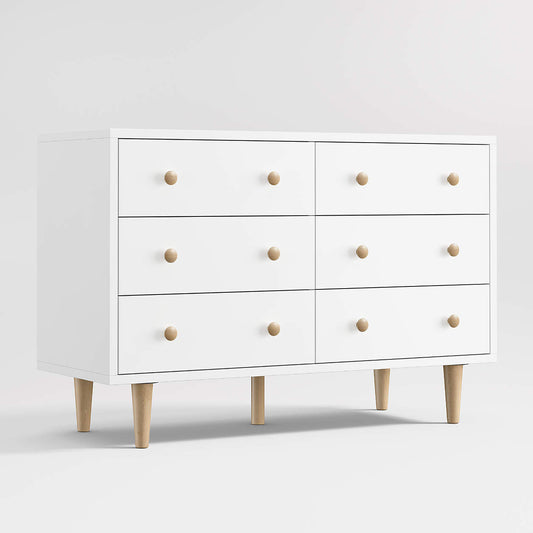 Finn 51" White Wood Wide 6-Drawer Kids Dresser