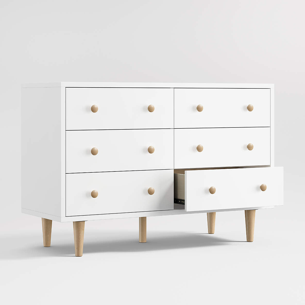 Finn 51" White Wood Wide 6-Drawer Kids Dresser