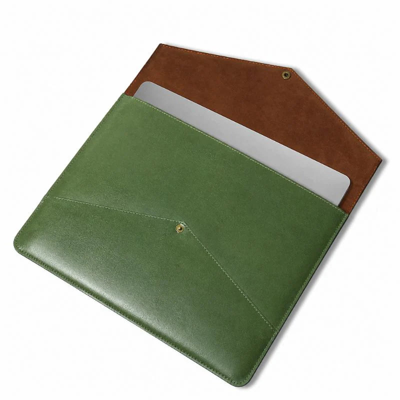 Green Leather Laptop Sleeve