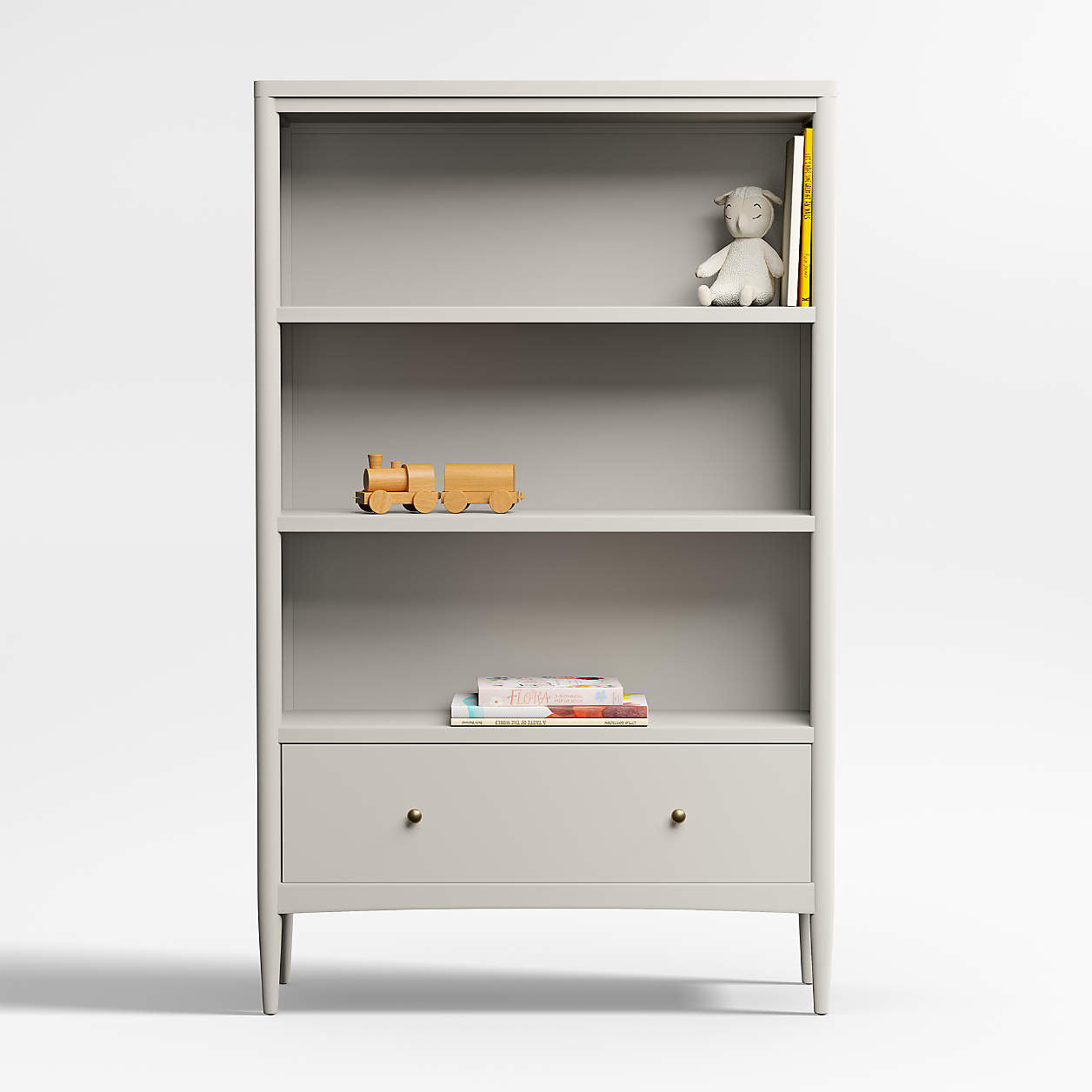 Hampshire 36" Cozy Grey Wood 3-Shelf Tall Kids Bookcase with Drawer