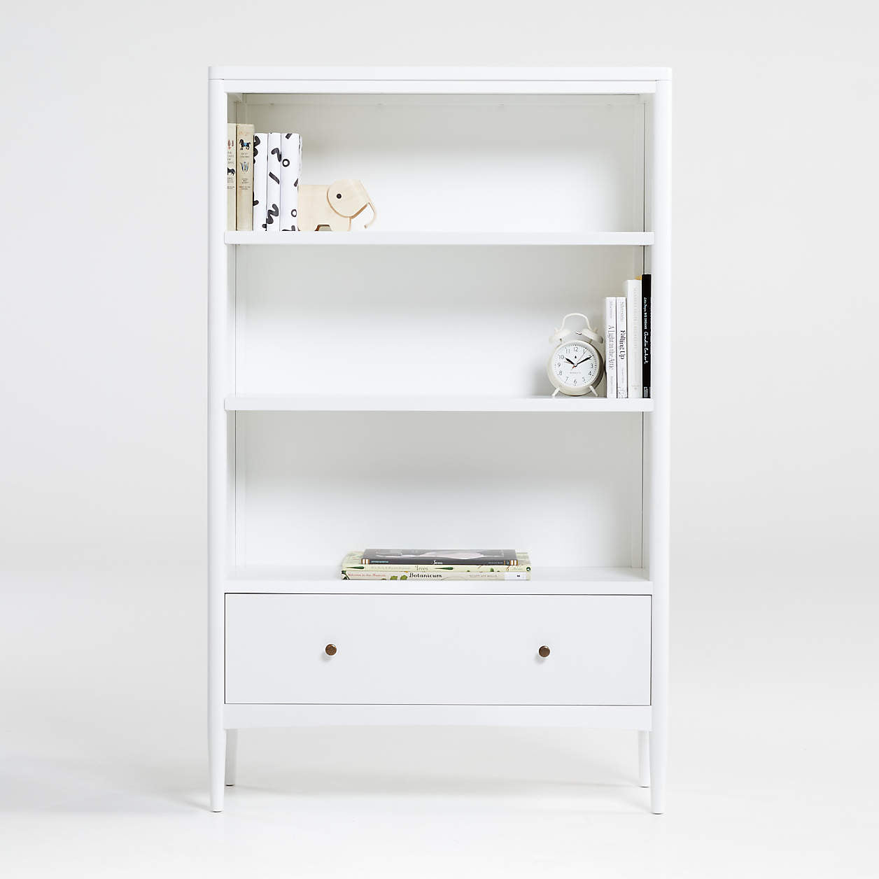 Hampshire 36" White Wood 3-Shelf Tall Kids Bookcase with Drawer