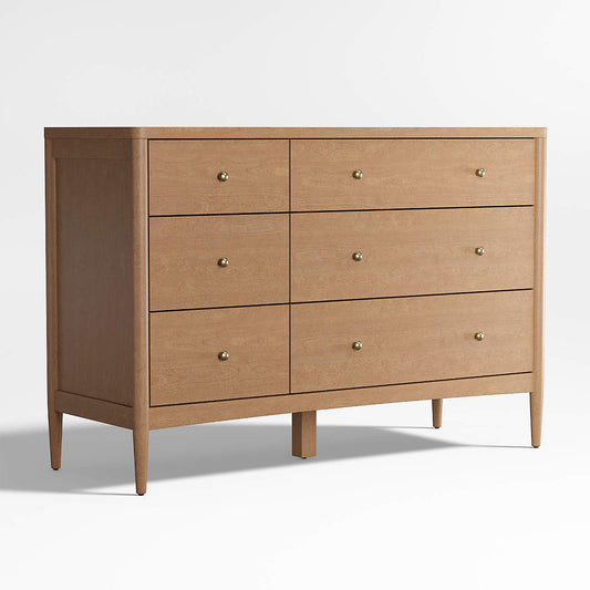 Hampshire 50" Natural Brown Wood 6-Drawer Wide Kids Dresser