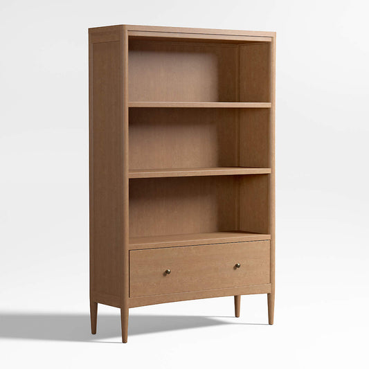 Hampshire 36" Natural Brown Wood 3-Shelf Tall Kids Bookcase with Drawer