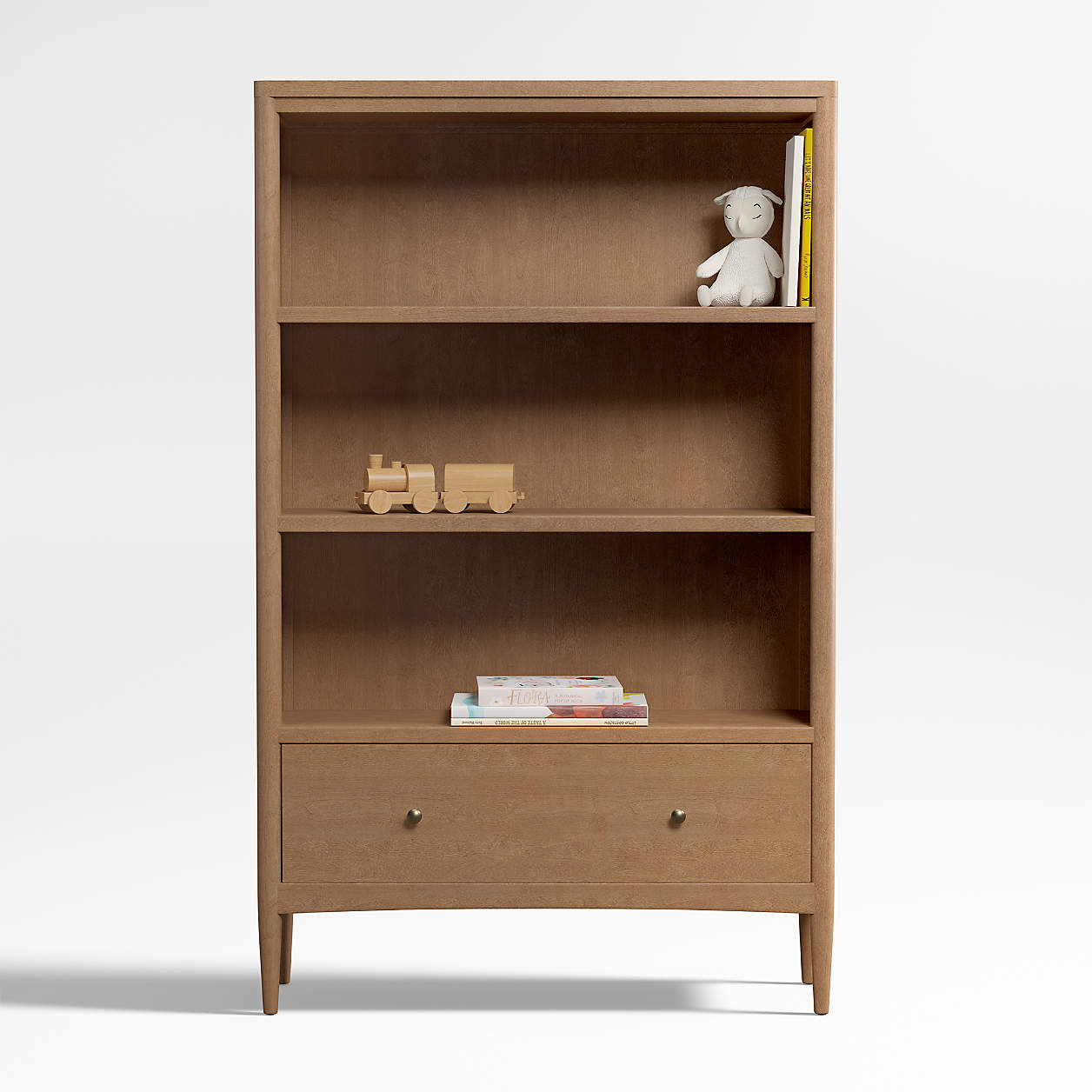 Hampshire 36" Natural Brown Wood 3-Shelf Tall Kids Bookcase with Drawer