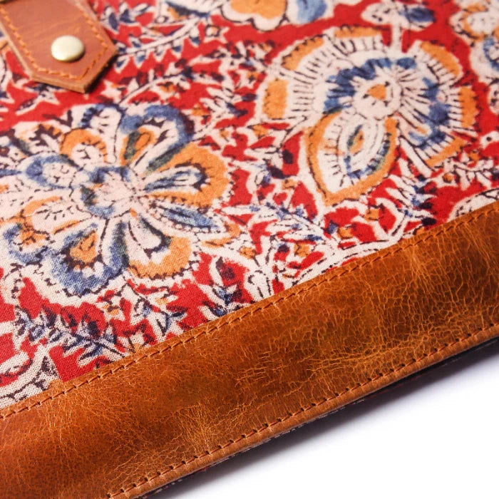 Vintage Kalamkari Red Leather Sleeve
