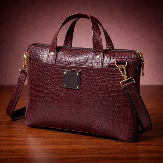 Bordeaux Croc Carryall Laptop Bag
