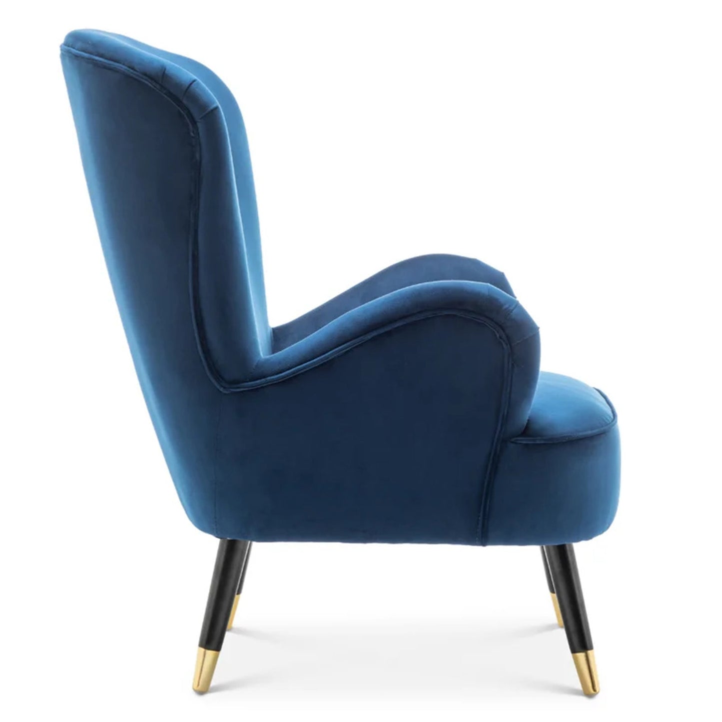 India Store Online Velvet Barrel Chair With Ottoman Footrest Blue Best Price