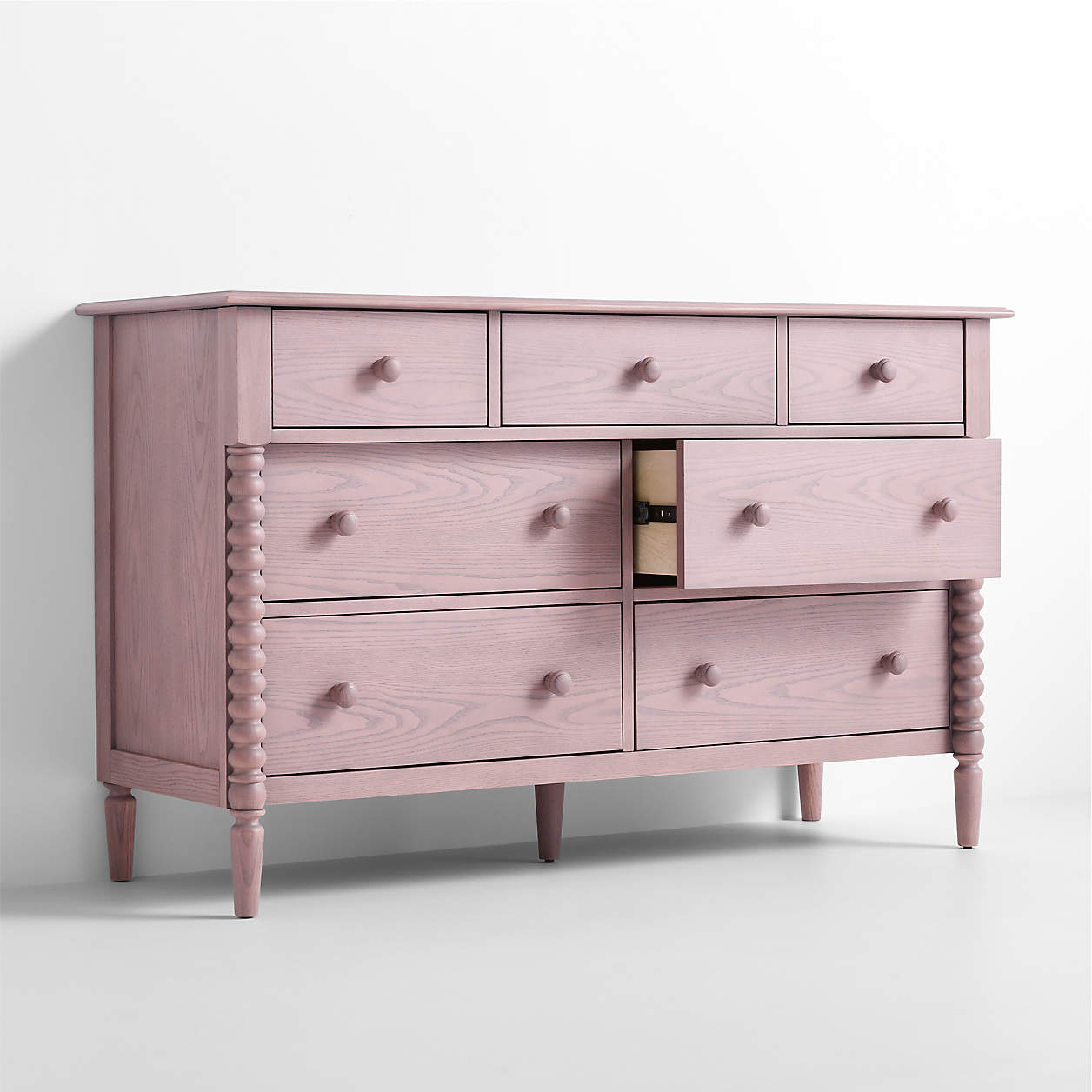 Jenny Lind 54" Dyed Lilac Rose Wood Wide 7-Drawer Kids Dresser
