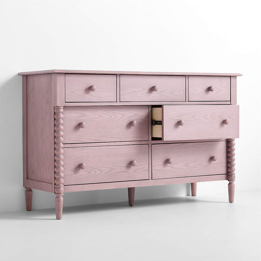 Jenny Lind 54" Dyed Lilac Rose Wood Wide 7-Drawer Kids Dresser