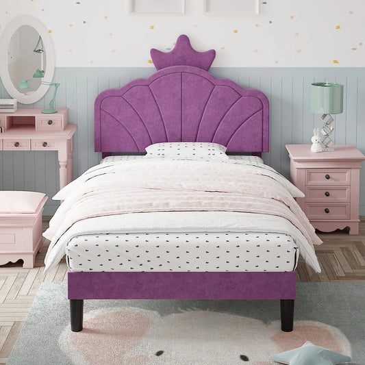 Princess Amethyst Purple Velvet Kids Big Hydraulic Storage Bed