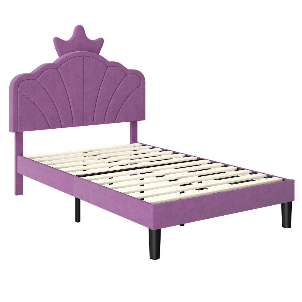 Princess Amethyst Purple Velvet Kids Big Hydraulic Storage Bed