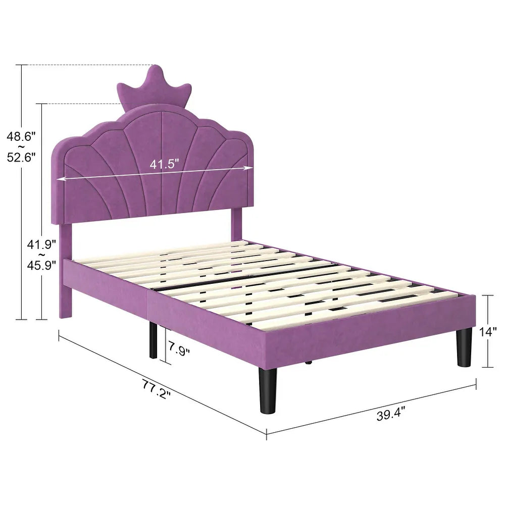 Princess Amethyst Purple Velvet Kids Big Hydraulic Storage Bed