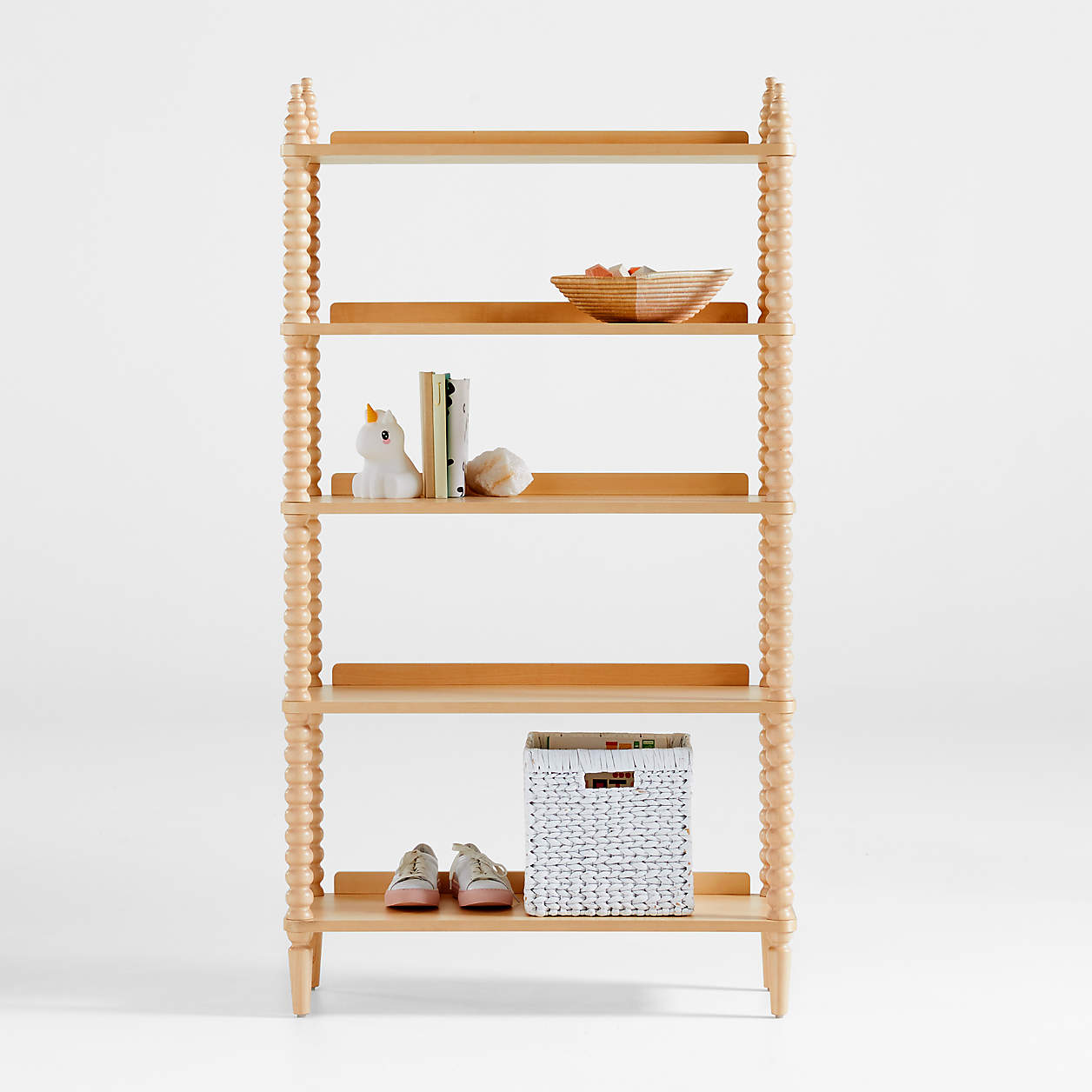 Jenny Lind 33" Maple Wood Spindle 5-Shelf Tall Kids Bookcase