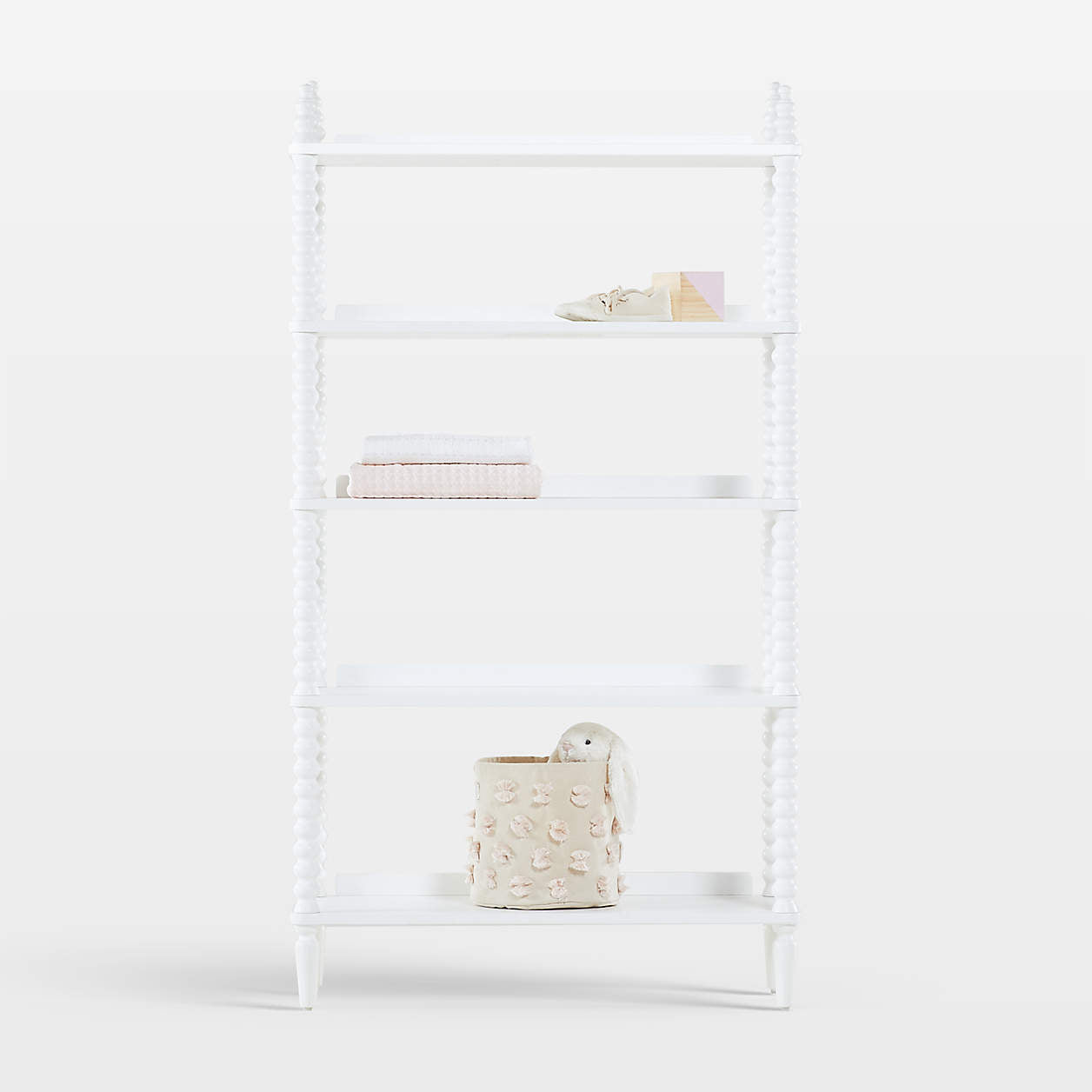 Jenny Lind 33" White Wood Spindle 5-Shelf Tall Kids Bookcase