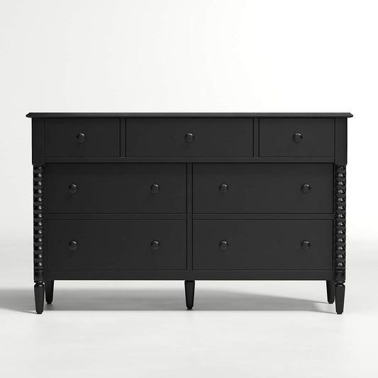 Jenny Lind 54" Black Wood Wide 7-Drawer Kids Dresser