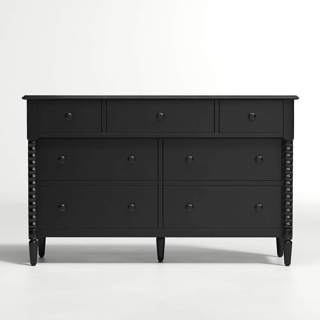 Jenny Lind 54" Black Wood Wide 7-Drawer Kids Dresser