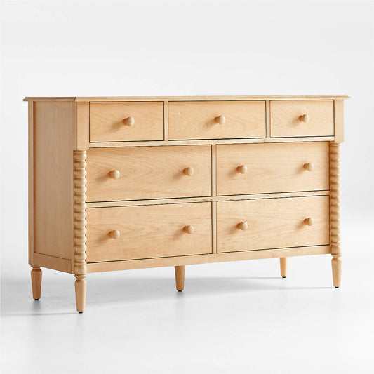 Jenny Lind 54" Maple Wood Wide 7-Drawer Kids Dresser