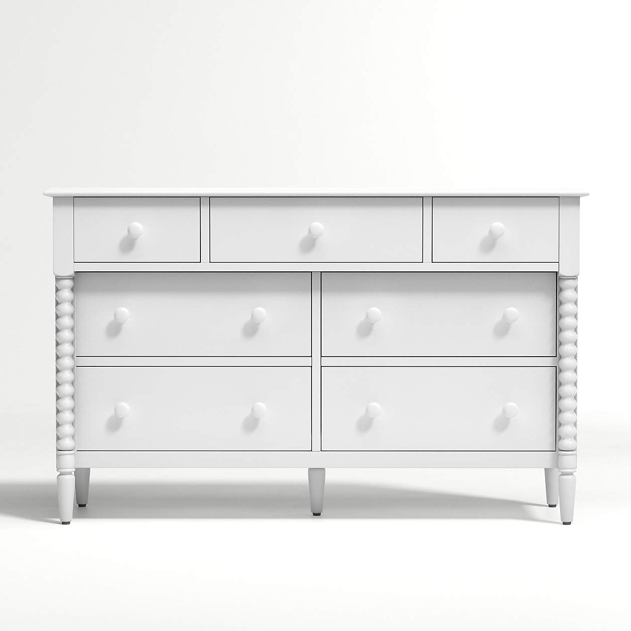 Jenny Lind 54" White Wood Wide 7-Drawer Kids Dresser