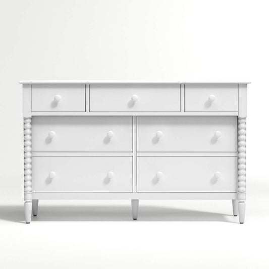 Jenny Lind 54" White Wood Wide 7-Drawer Kids Dresser