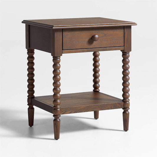 Jenny Lind 21" Deep Brown Wood Spindle Kids Nightstand with Drawer