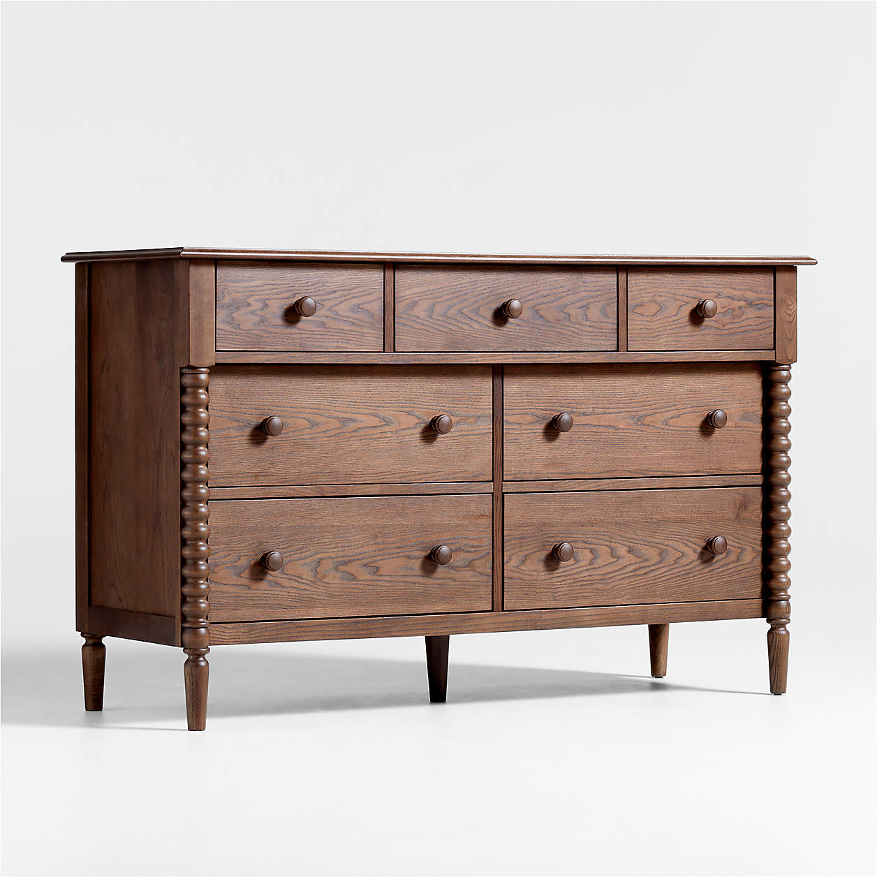 Jenny Lind 54" Deep Brown Wood Wide 7-Drawer Kids Dresser