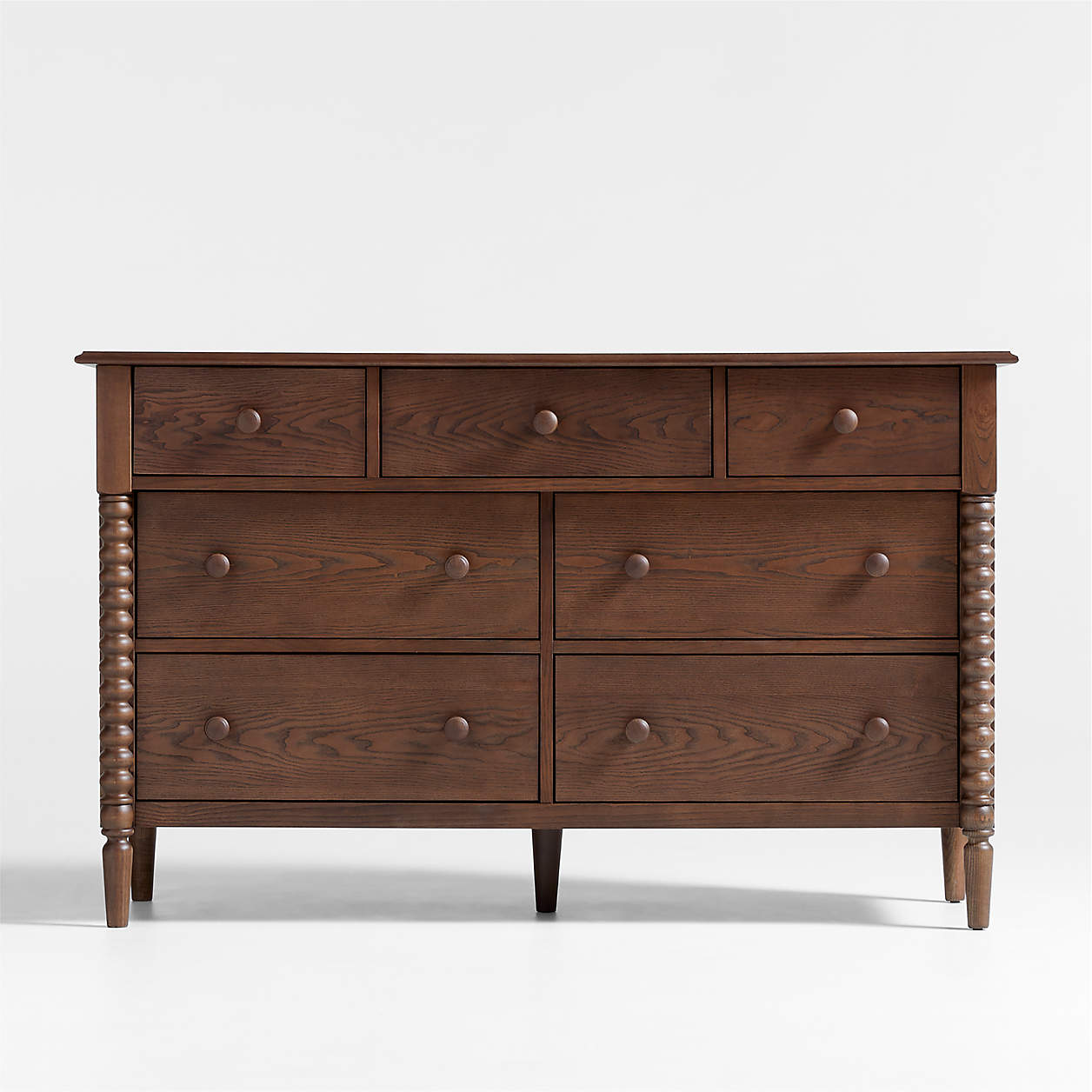 Jenny Lind 54" Deep Brown Wood Wide 7-Drawer Kids Dresser
