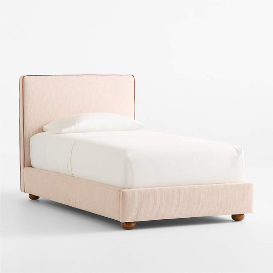 Peachy Dream Ivory Cotton Linen Kids Big  Storage Bed