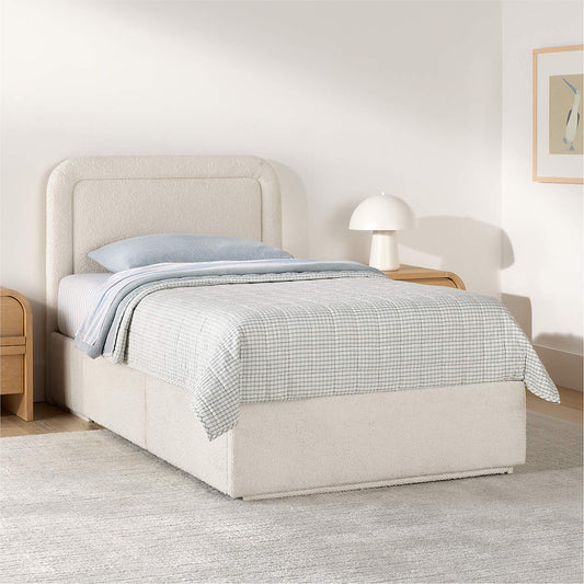 Marshmallow Cream Boucle Kids Big Hydraulic Storage Bed