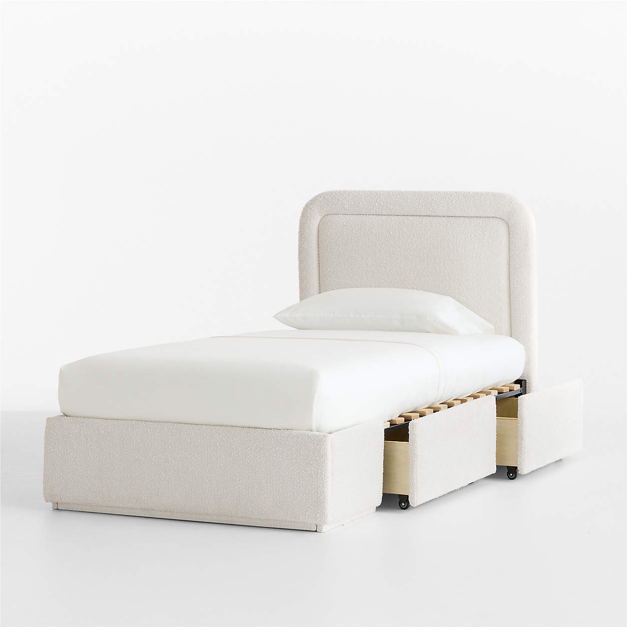 Marshmallow Cream Boucle Kids Big Hydraulic Storage Bed
