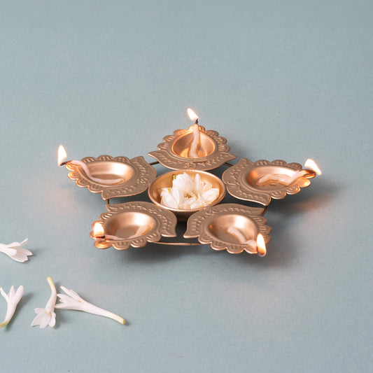 Elegant Golden Candle Holder Urli 5 Diyas