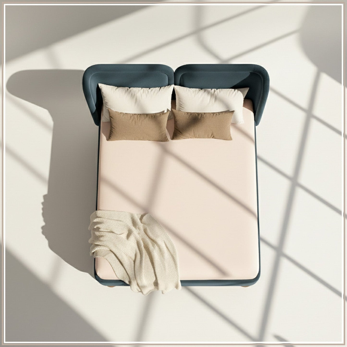 Nobella Opal Queen Size Bed in Grey Blue Velvet with Spherical Legs, Oak Wood Frame & Hydraulic Storage