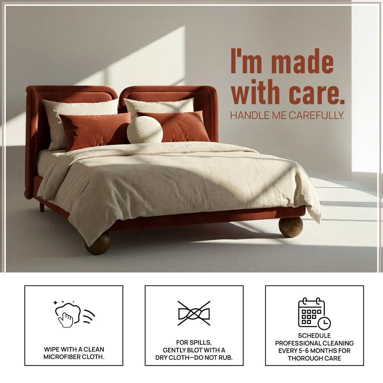 Nobella Opal King Size Bed in Orange Velvet with Spherical Legs, Oak Wood Frame & Hydraulic Storage