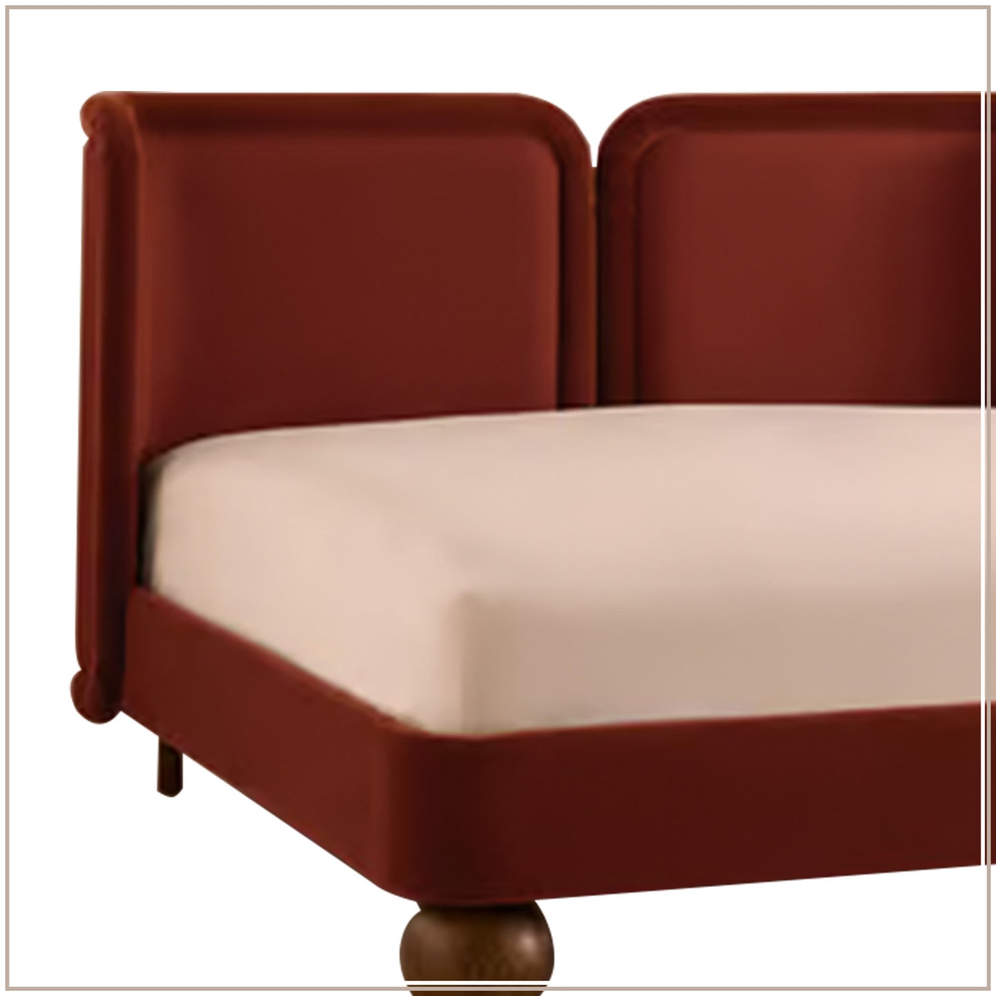Nobella Opal Queen Size Bed in Orange Velvet with Spherical Legs, Oak Wood Frame & Hydraulic Storage
