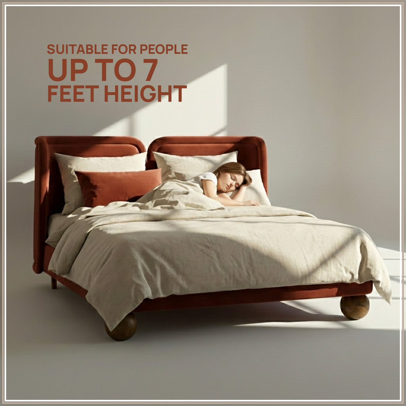 Nobella Opal King Size Bed in Orange Velvet with Spherical Legs, Oak Wood Frame & Hydraulic Storage