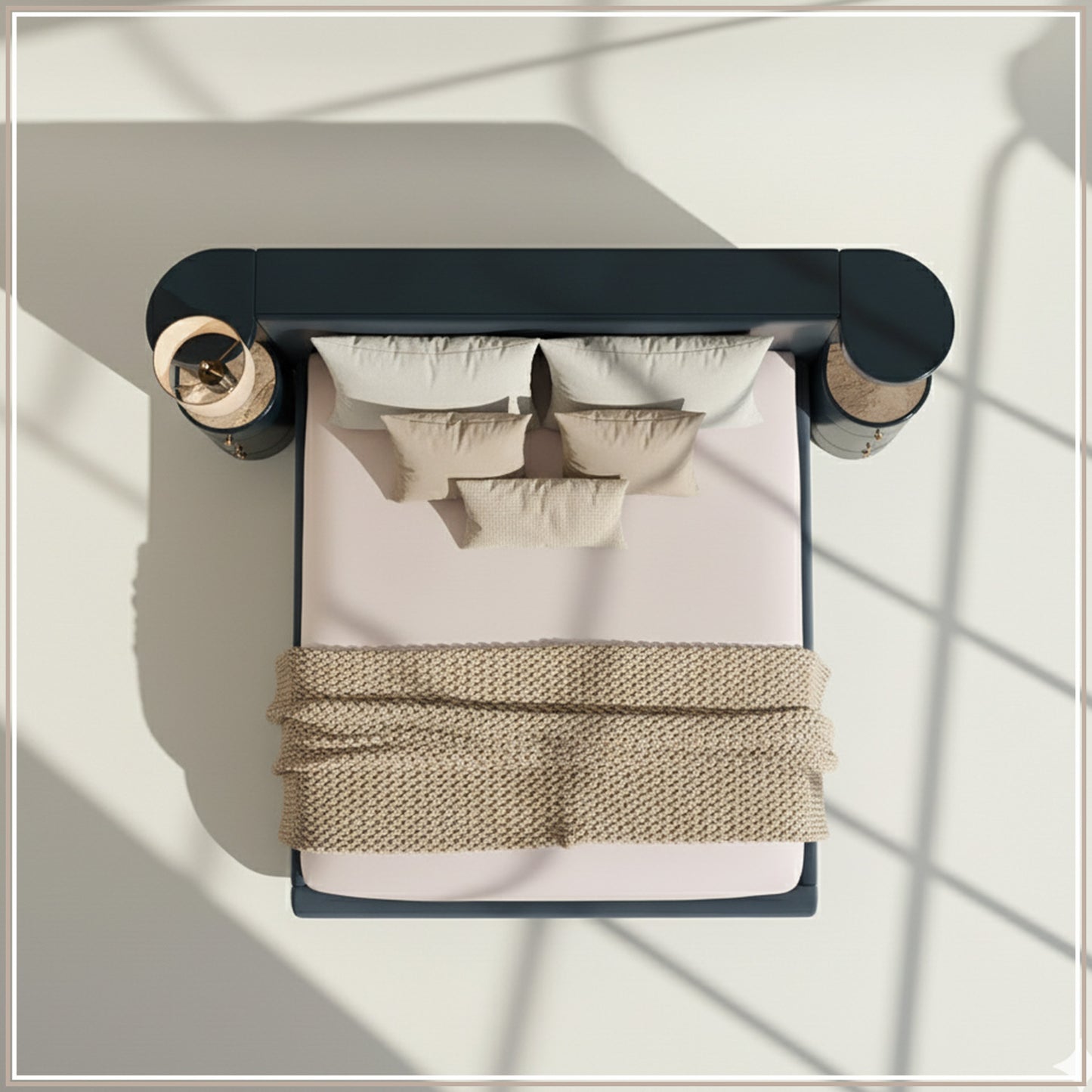 Regalis Block-Leg Panel Queen Size Bed in Velvet with Oak wood Frame & Hydraulic Storage