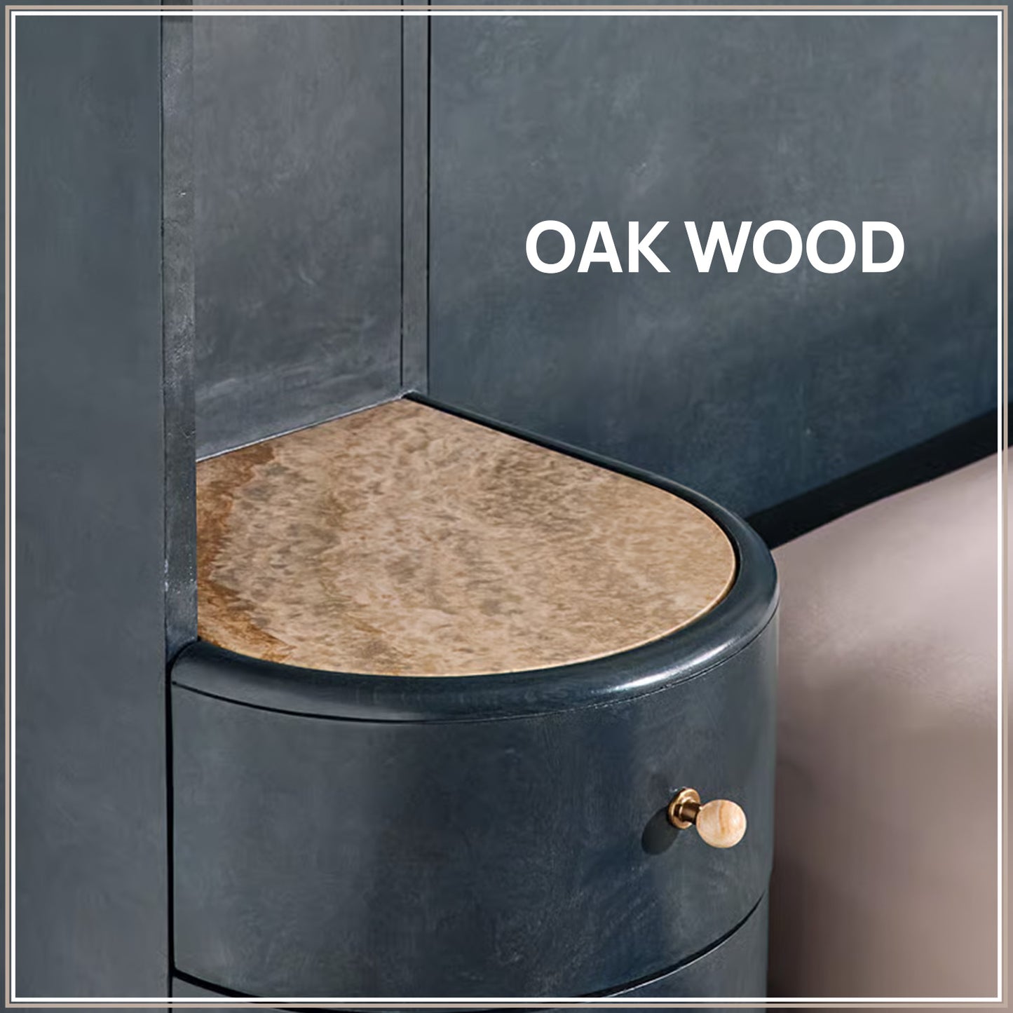 Regalis Block-Leg Panel Queen Size Bed in Velvet with Oak wood Frame & Hydraulic Storage