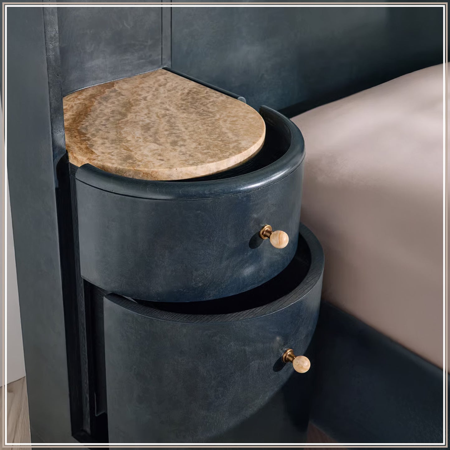 Regalis Block-Leg Panel Queen Size Bed in Velvet with Oak wood Frame & Hydraulic Storage