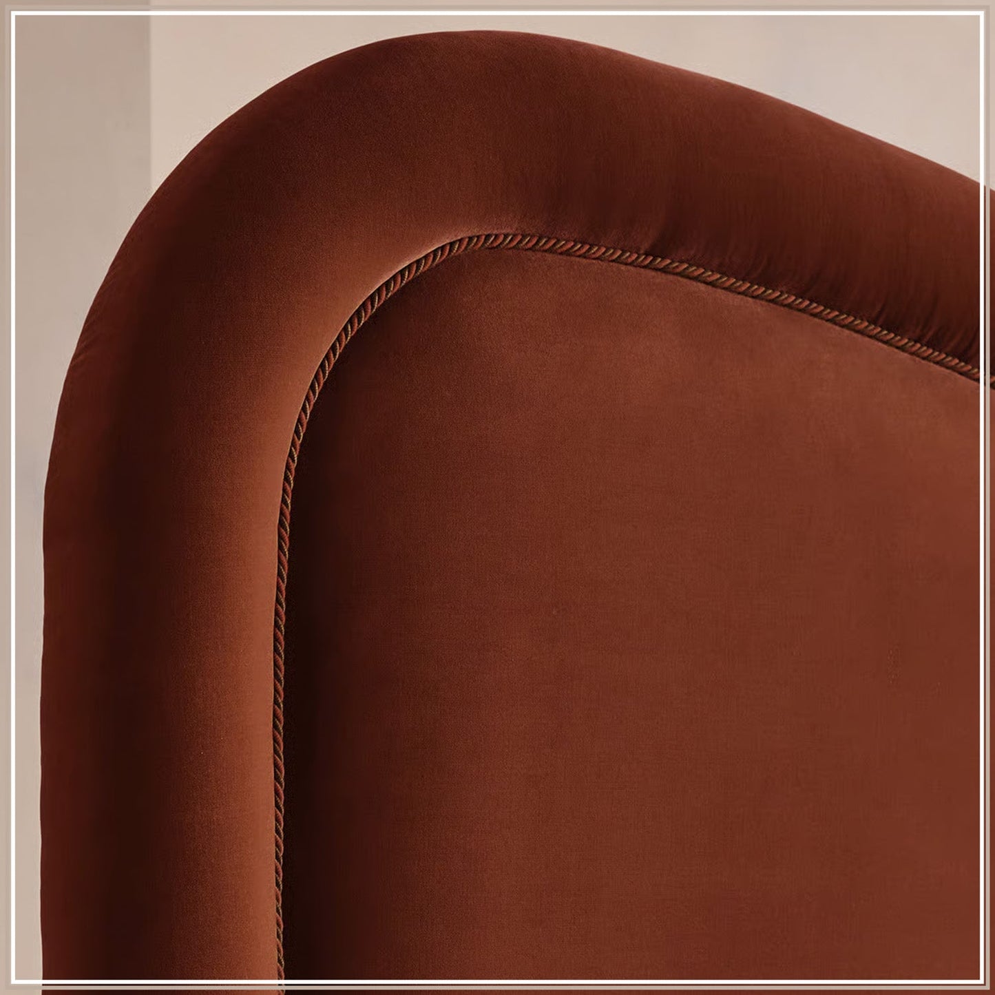 Elaris Curve Comfort Queen Size Bed in Rust Velvet with Engineer Wood Frame & Hydraulic Storage
