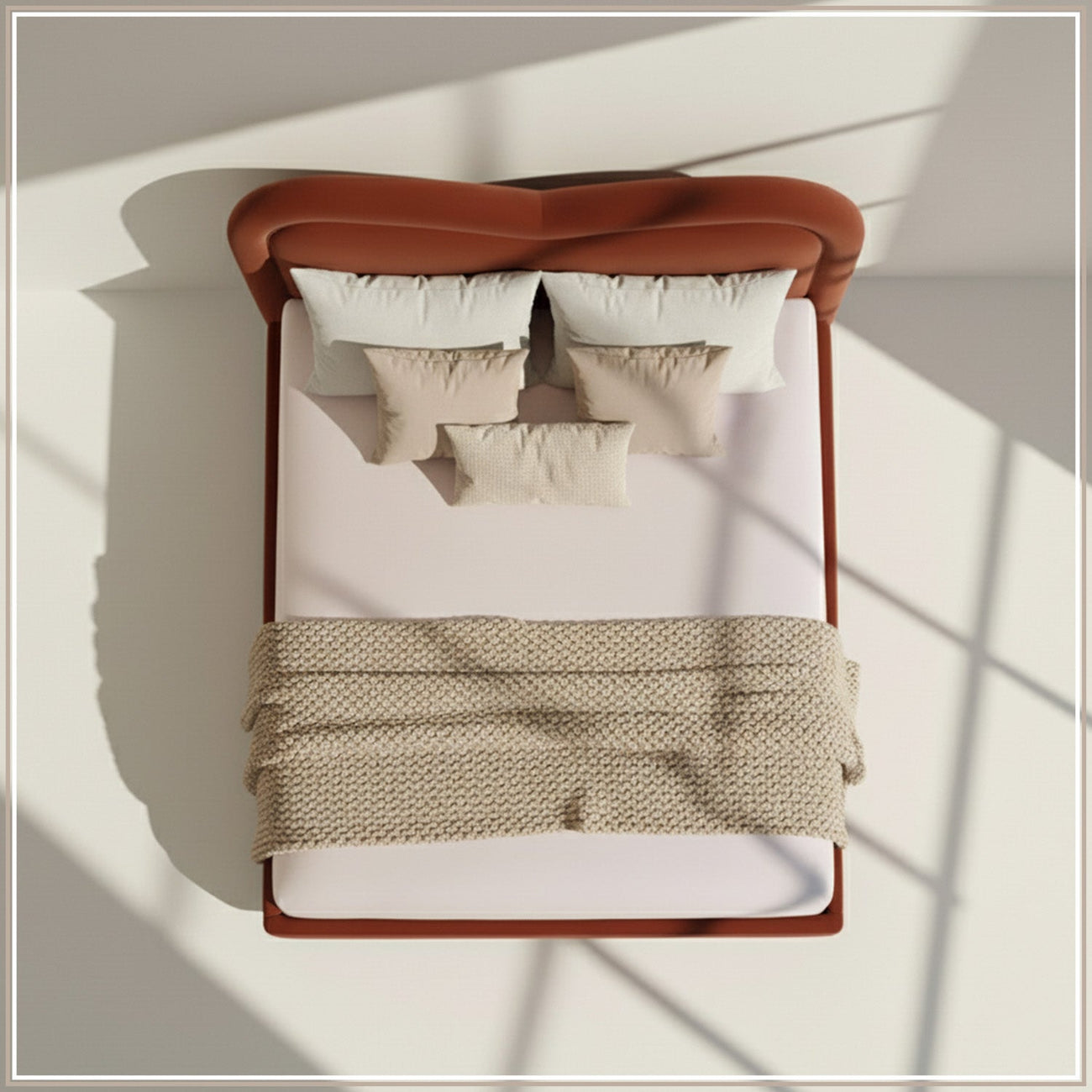 Elaris Curve Comfort Queen Size Bed in Rust Velvet with Engineer Wood Frame & Hydraulic Storage