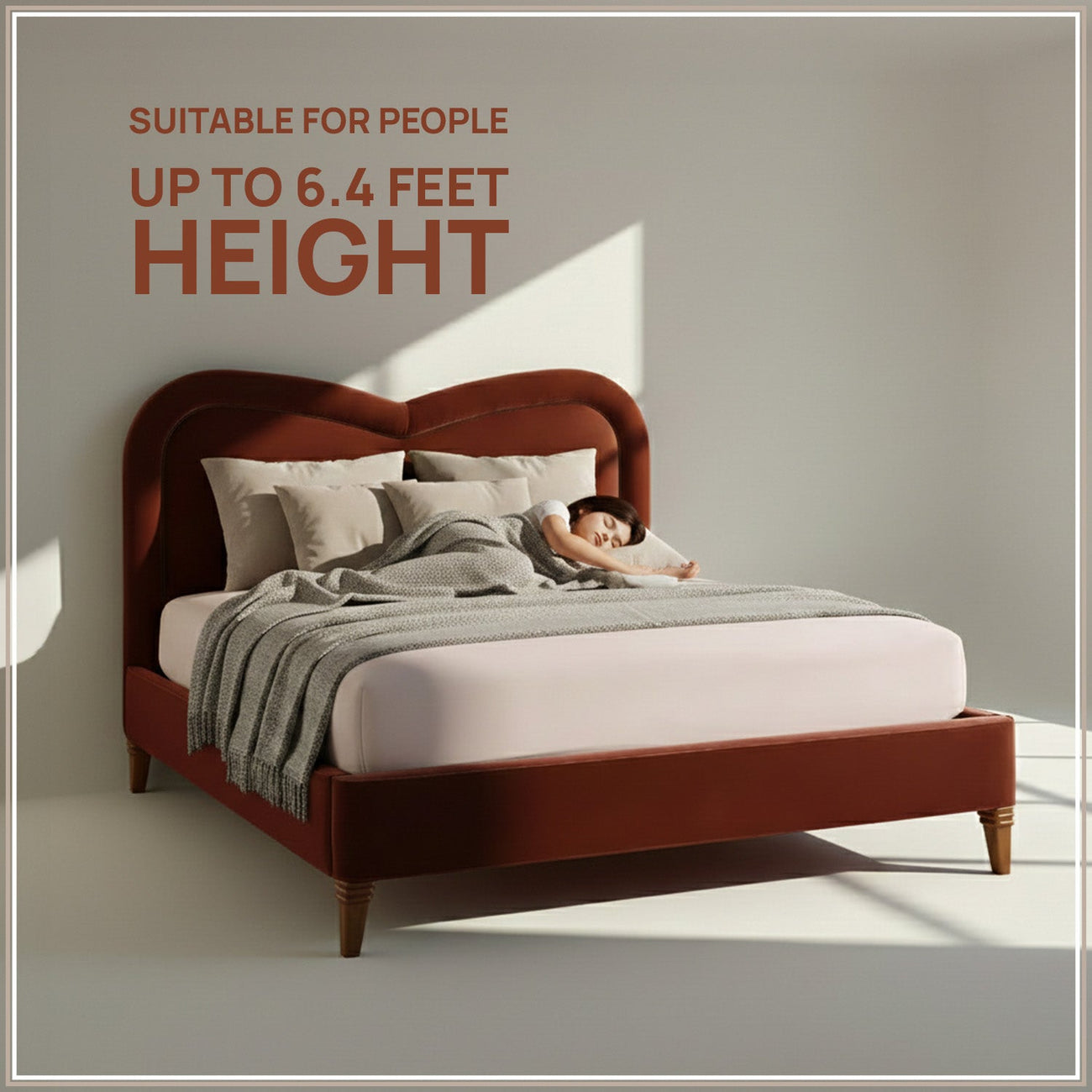 Elaris Curve Comfort King Size Bed in Rust Velvet with Engineer Wood Frame & Hydraulic Storage