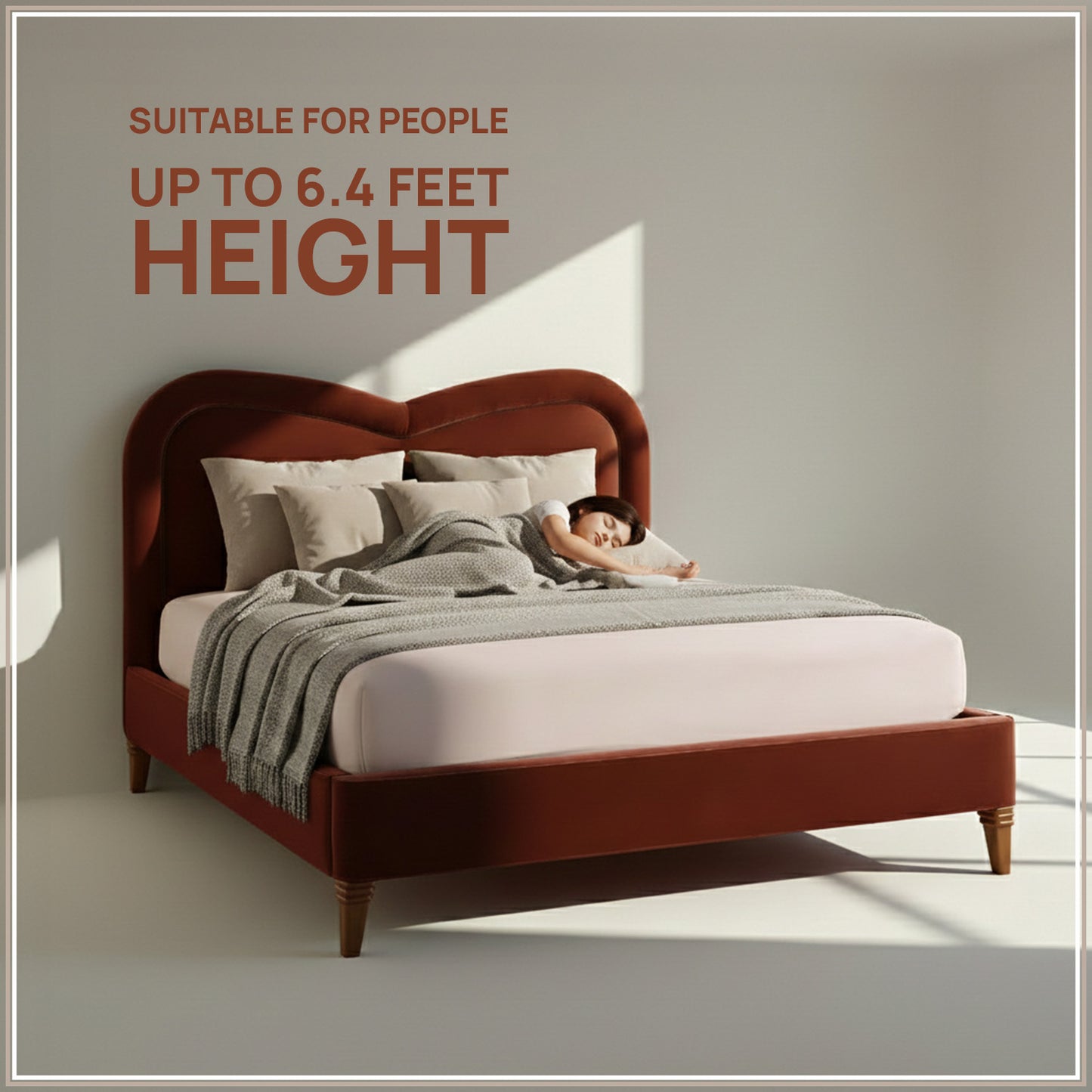 Elaris Curve Comfort King Size Bed in Rust Velvet with Engineer Wood Frame & Hydraulic Storage