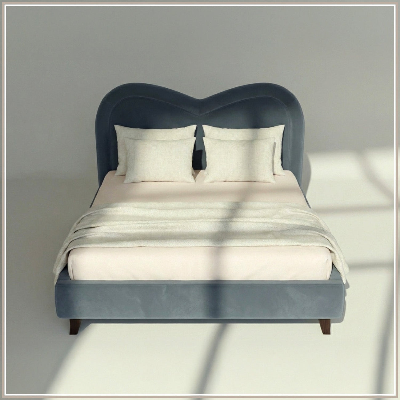 Elaris Curve Comfort King Size Bed in Grey Blue Velvet with Engineer Wood Frame & Hydraulic Storage