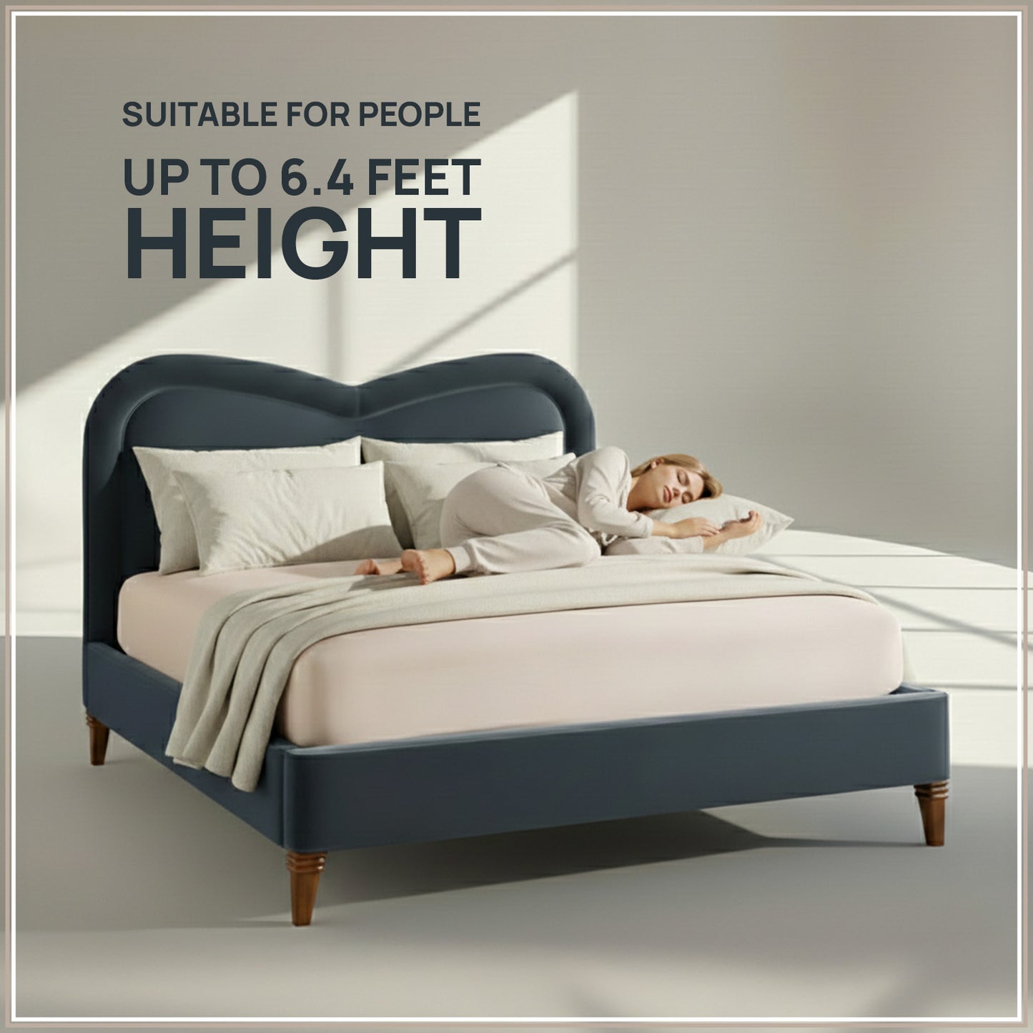 Elaris Curve Comfort King Size Bed in Grey Blue Velvet with Engineer Wood Frame & Hydraulic Storage